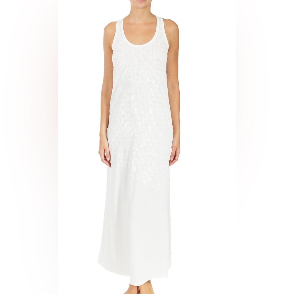 MARIE FRANCE VAN DAMME Elegant White Sequined Sleeveless Maxi Dress